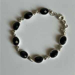 Vintage 925 Sterling Silver Faceted Black Onyx Bracelet